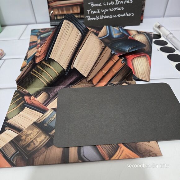 Handmade Library Book ENVELOPES W Flat Cards Approx 4" X 6"  W Seals Gel Pen Inc - Picture 3 of 10